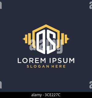 Initial OS logo design for fitness center with creative dumbbell geometric style vector graphic Stock Vector