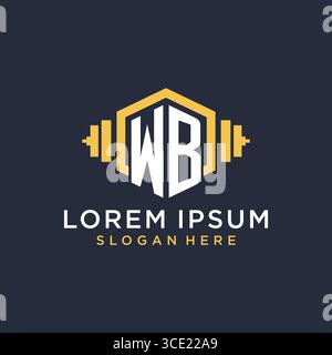 Initial WB logo design for fitness center with creative dumbbell geometric style vector graphic Stock Vector