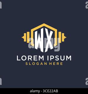 Initial WX logo design for fitness center with creative dumbbell geometric style vector graphic Stock Vector