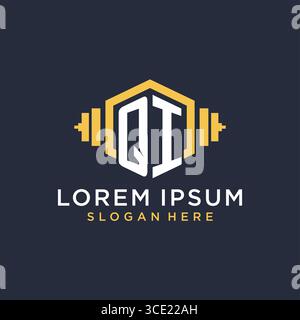 Initial QI logo design for fitness center with creative dumbbell geometric style vector graphic Stock Vector