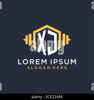 Initial XJ logo design for fitness center with creative dumbbell geometric style vector graphic Stock Vector