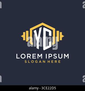 Initial YC logo design for fitness center with creative dumbbell geometric style vector graphic Stock Vector