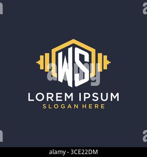 Initial WS logo design for fitness center with creative dumbbell geometric style vector graphic Stock Vector