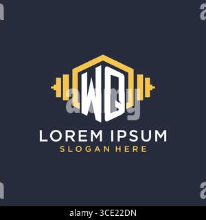 Initial WQ logo design for fitness center with creative dumbbell geometric style vector graphic Stock Vector