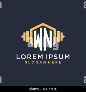 Initial WN logo design for fitness center with creative dumbbell geometric style vector graphic Stock Vector