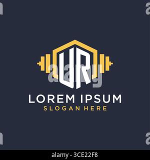 Initial UR logo design for fitness center with creative dumbbell geometric style vector graphic Stock Vector