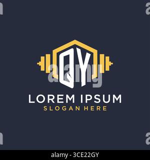 Initial QY logo design for fitness center with creative dumbbell geometric style vector graphic Stock Vector