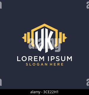 Initial VK logo design for fitness center with creative dumbbell geometric style vector graphic Stock Vector