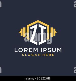 Initial ZI logo design for fitness center with creative dumbbell geometric style vector graphic Stock Vector