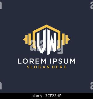 Initial VW logo design for fitness center with creative dumbbell geometric style vector graphic Stock Vector