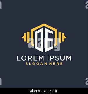 Initial OE logo design for fitness center with creative dumbbell geometric style vector graphic Stock Vector