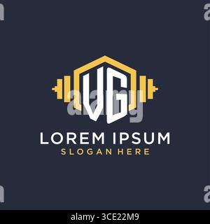 Initial VG logo design for fitness center with creative dumbbell geometric style vector graphic Stock Vector