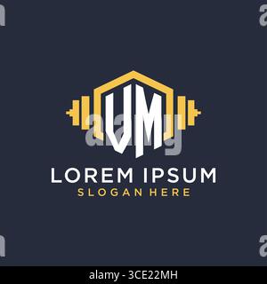 Initial VM logo design for fitness center with creative dumbbell geometric style vector graphic Stock Vector
