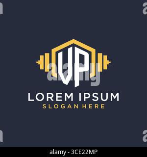 Initial VP logo design for fitness center with creative dumbbell geometric style vector graphic Stock Vector