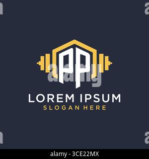 Initial PP logo design for fitness center with creative dumbbell geometric style vector graphic Stock Vector