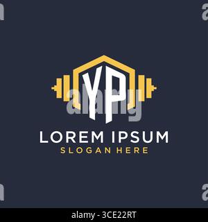 Initial YP logo design for fitness center with creative dumbbell geometric style vector graphic Stock Vector
