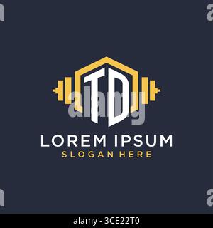 Initial TD logo design for fitness center with creative dumbbell geometric style vector graphic Stock Vector