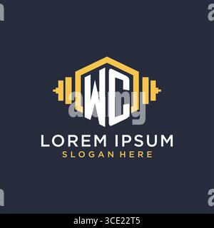 Initial WC logo design for fitness center with creative dumbbell geometric style vector graphic Stock Vector
