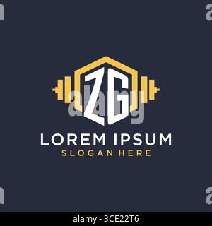 Initial ZG logo design for fitness center with creative dumbbell geometric style vector graphic Stock Vector