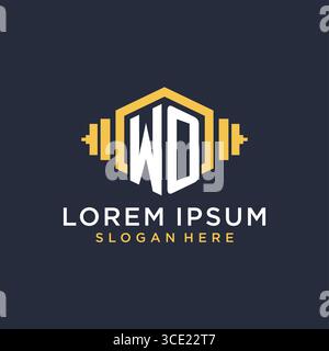 Initial WO logo design for fitness center with creative dumbbell geometric style vector graphic Stock Vector