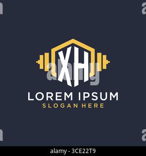 Initial XH logo design for fitness center with creative dumbbell geometric style vector graphic Stock Vector