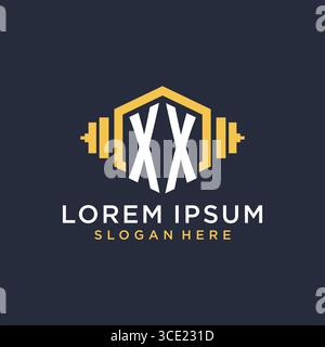 Initial XX logo design for fitness center with creative dumbbell geometric style vector graphic Stock Vector