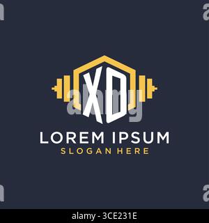 Initial XO logo design for fitness center with creative dumbbell geometric style vector graphic Stock Vector