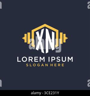 Initial XN logo design for fitness center with creative dumbbell geometric style vector graphic Stock Vector