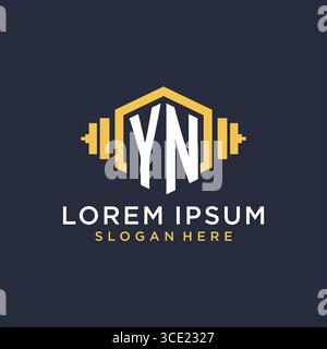 Initial YN logo design for fitness center with creative dumbbell geometric style vector graphic Stock Vector
