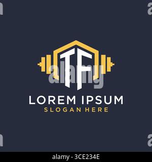 Initial TF logo design for fitness center with creative dumbbell geometric style vector graphic Stock Vector