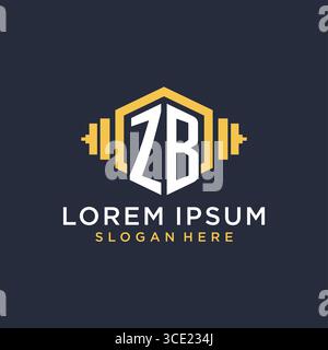 Initial ZB logo design for fitness center with creative dumbbell geometric style vector graphic Stock Vector