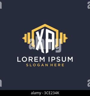 Initial XA logo design for fitness center with creative dumbbell geometric style vector graphic Stock Vector