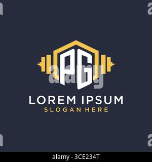 Initial PG logo design for fitness center with creative dumbbell geometric style vector graphic Stock Vector