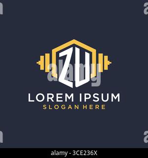 Initial ZU logo design for fitness center with creative dumbbell geometric style vector graphic Stock Vector
