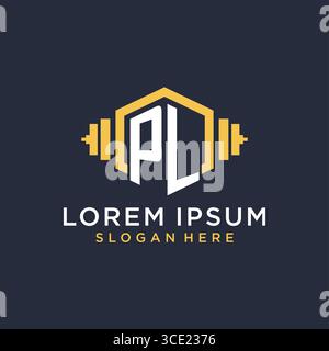 Initial PL logo design for fitness center with creative dumbbell geometric style vector graphic Stock Vector