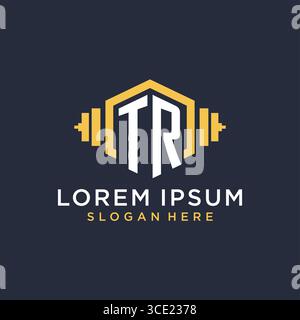 Initial TR logo design for fitness center with creative dumbbell geometric style vector graphic Stock Vector