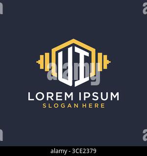 Initial UI logo design for fitness center with creative dumbbell geometric style vector graphic Stock Vector