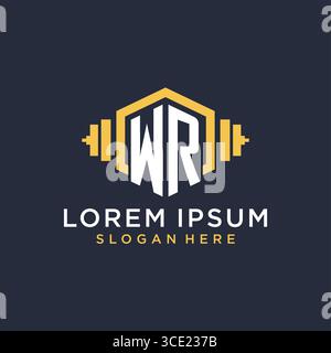 Initial WR logo design for fitness center with creative dumbbell geometric style vector graphic Stock Vector