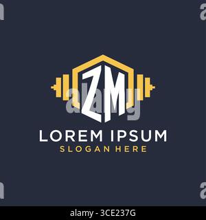 Initial ZM logo design for fitness center with creative dumbbell geometric style vector graphic Stock Vector