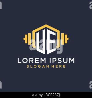 Initial UE logo design for fitness center with creative dumbbell geometric style vector graphic Stock Vector