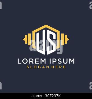 Initial US logo design for fitness center with creative dumbbell geometric style vector graphic Stock Vector