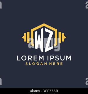 Initial WZ logo design for fitness center with creative dumbbell geometric style vector graphic Stock Vector