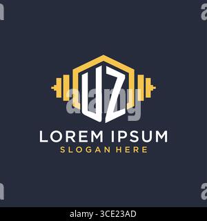 Initial UZ logo design for fitness center with creative dumbbell geometric style vector graphic Stock Vector