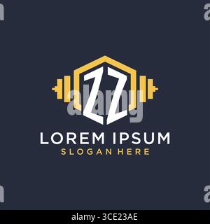 Initial ZZ logo design for fitness center with creative dumbbell geometric style vector graphic Stock Vector
