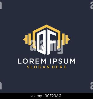Initial QF logo design for fitness center with creative dumbbell geometric style vector graphic Stock Vector