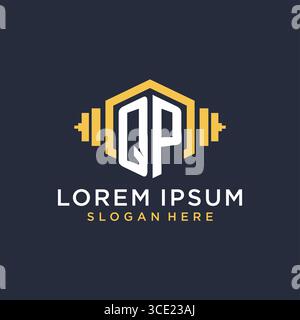 Initial QP logo design for fitness center with creative dumbbell geometric style vector graphic Stock Vector