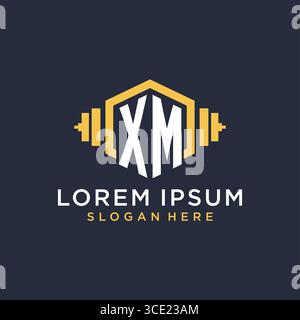 Initial XM logo design for fitness center with creative dumbbell geometric style vector graphic Stock Vector