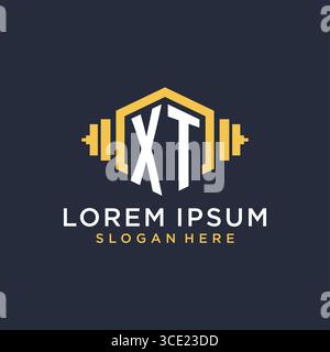 Initial XT logo design for fitness center with creative dumbbell geometric style vector graphic Stock Vector