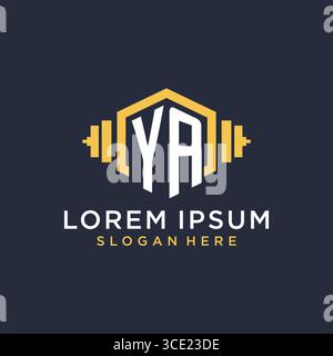 Initial YA logo design for fitness center with creative dumbbell geometric style vector graphic Stock Vector