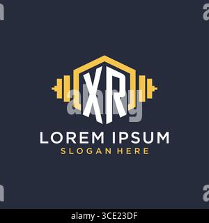 Initial XR logo design for fitness center with creative dumbbell geometric style vector graphic Stock Vector